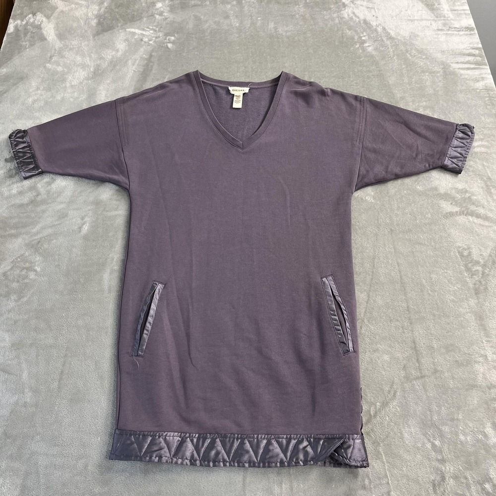 Diesel Dress Womens XXS Purple T-Shirt V Neck Quilted Hem Pockets Half Sleeve